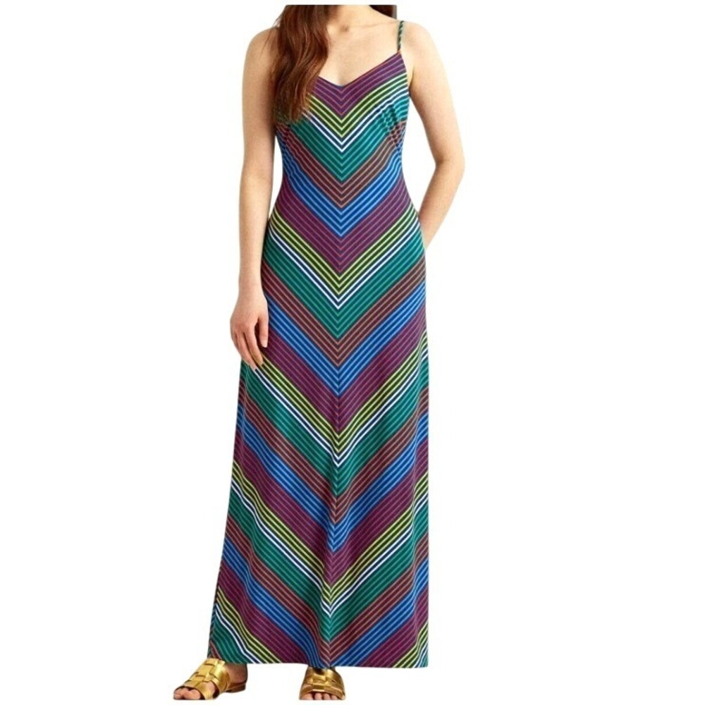 LAUREN RALPH LAUREN Women's 10 Rainbow Chevron Jersey Sleeveless Maxi‎ Dress
